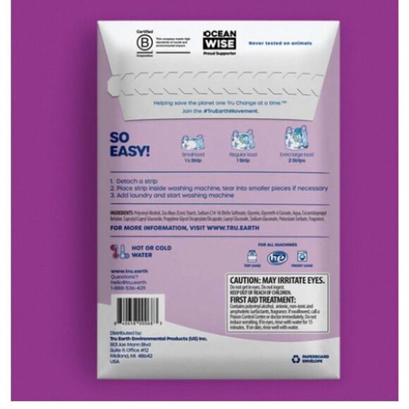 Tru Earth Eco-Strips Laundry Detergent – Lilac Breeze 32 Strips (64 Load) - Picture 2 of 2